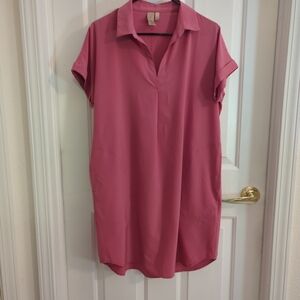 Indyeva Pink Performance Shirt Dress Medium Collared Athletic Travel Casual